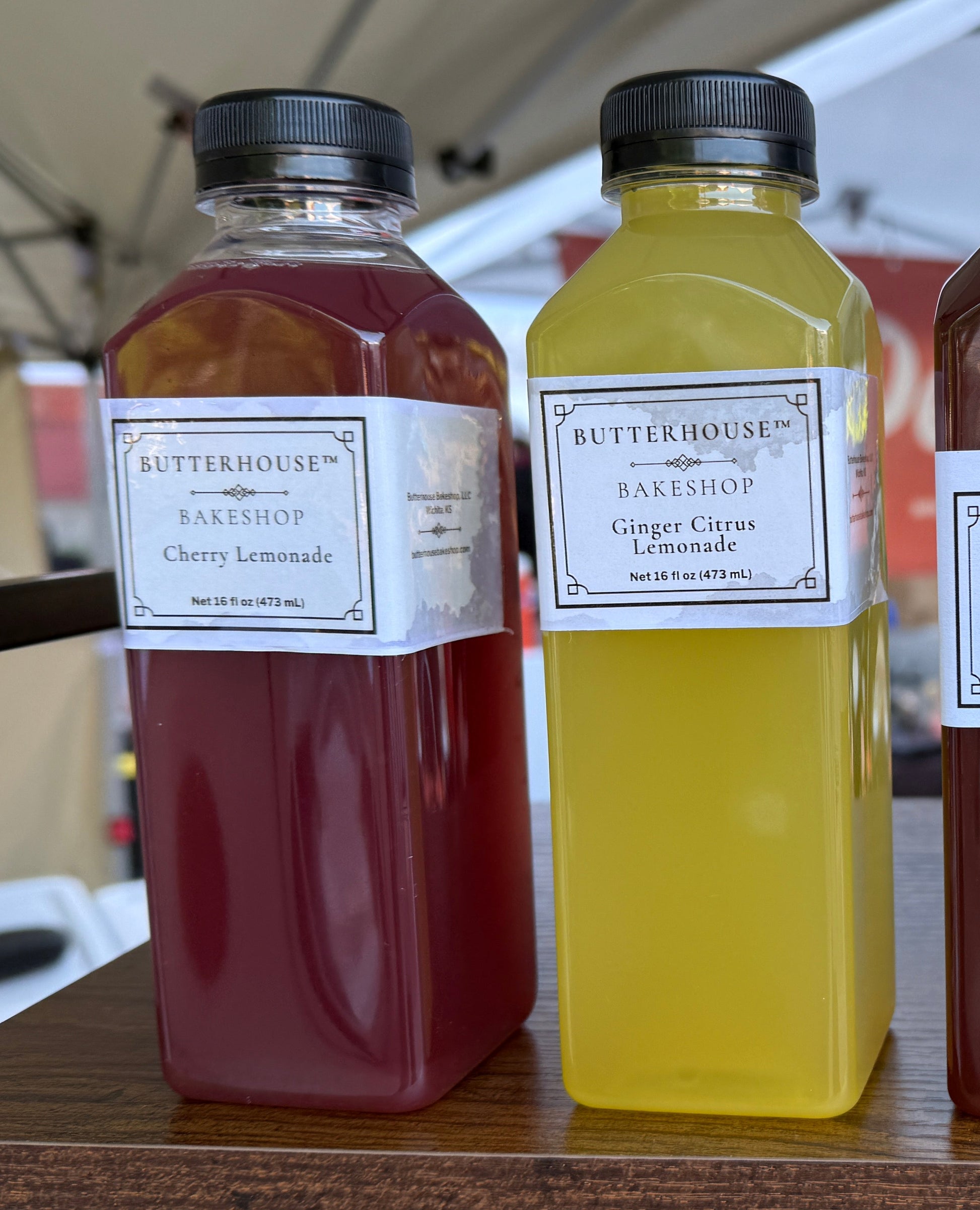Four bottles of Butterhouse Lemonade on display at the Old Town Farm and Art Market in Wichita